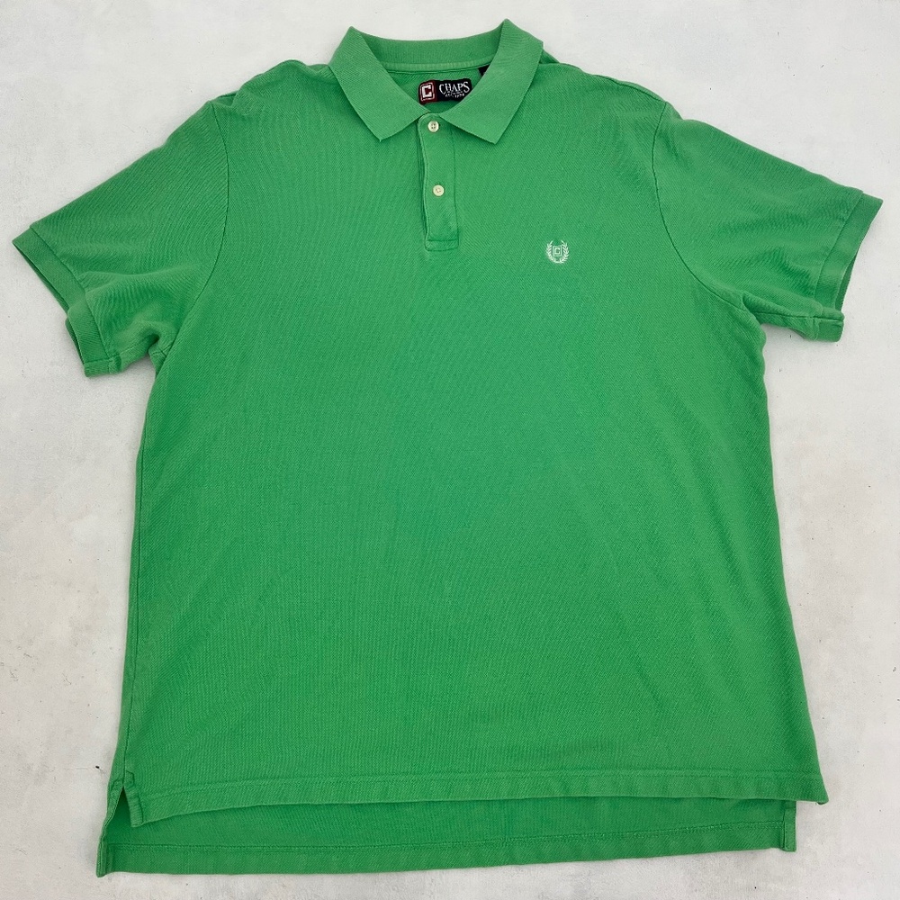 Chaps‎ Mens Size 2XB Polo Shirt Green White Logo Short Sleeve High Low Hem